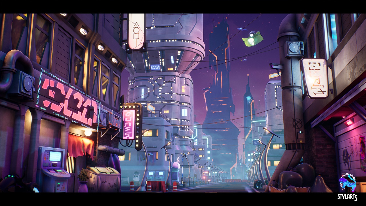 Cyberpunk city environment